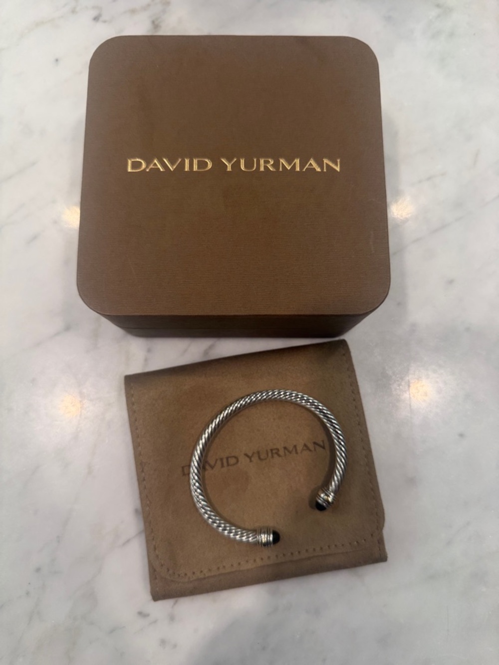 David Yurman Twisted Cable Cuff Bracelet in Silver with Black Accents